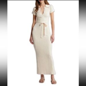 NWOT Joie Ribbed Short Sleeve Sweater Collar Cream Dress with Slit size Medium.